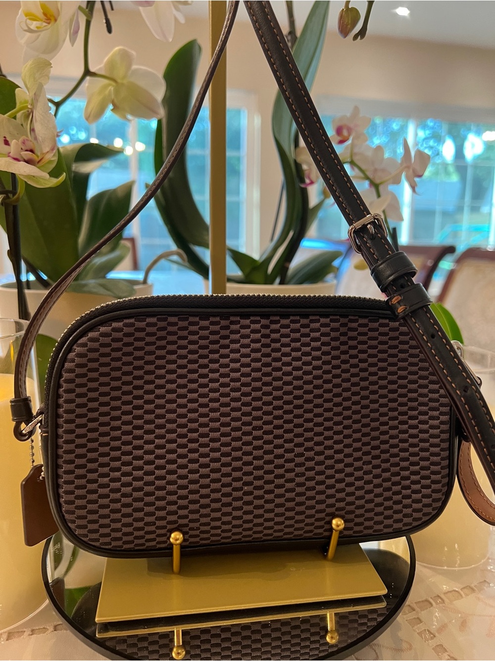 Coach Black Textured Jacquard Adjustable Crossbody Camera Bag Double Zip EUC - Picture 5 of 8